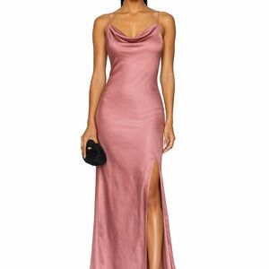 ASTR The Label Glynis Satin Slip Dress Dark Rose Maxi Cowl Neck Slit Size L